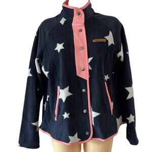 Simply Southern Navy Blue Star Print Fleece Jacket Woman Size Small Snap Front